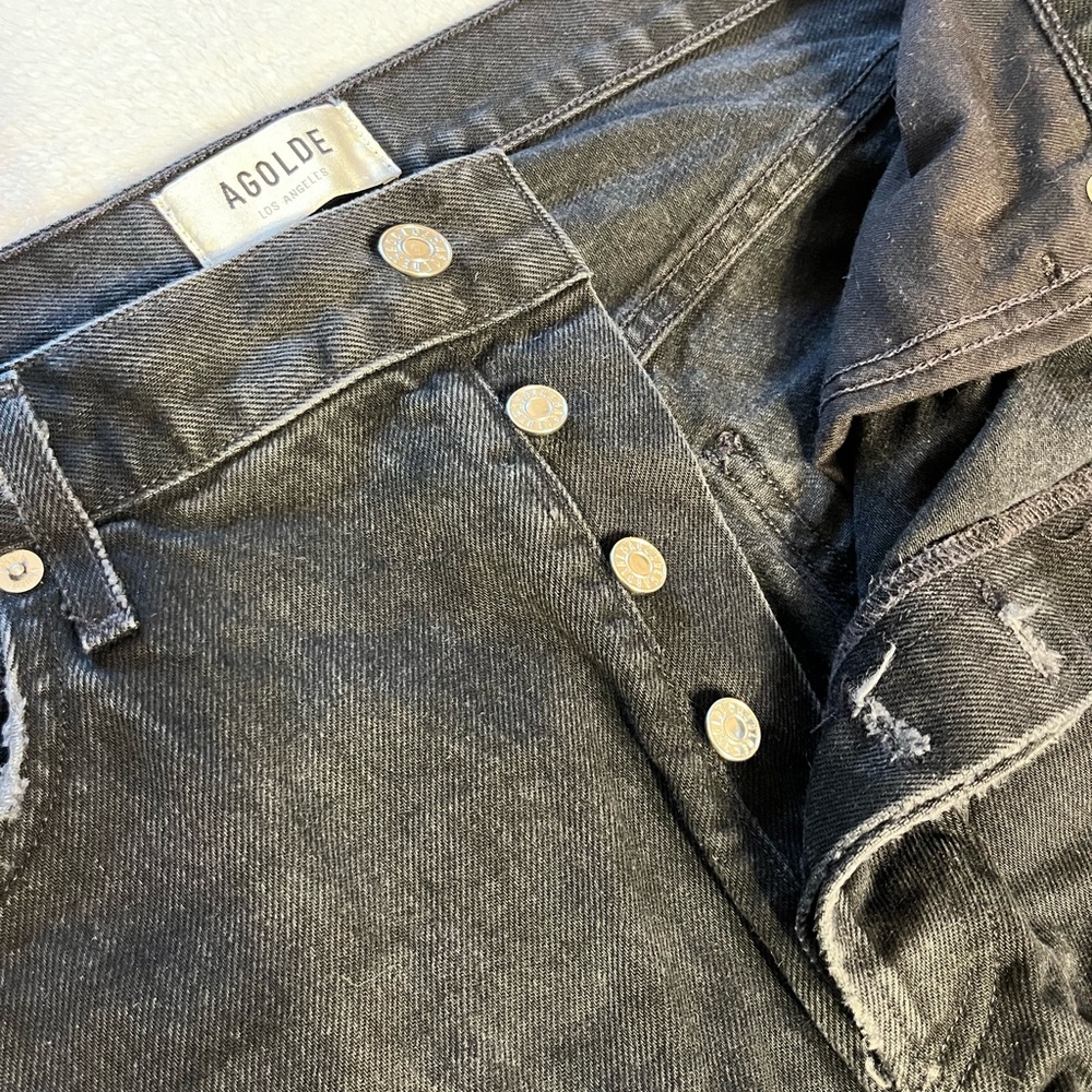 AGOLDE 90s Black Distressed Straight Leg Jeans Size 32 Raw Hem